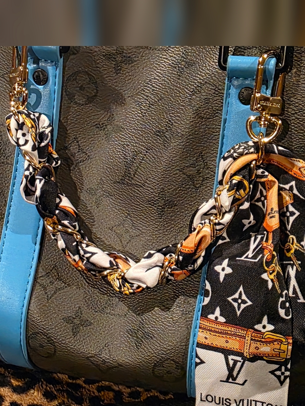 Monogram Scarf w/Bag Chain for Purse Or Bag